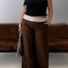 Past Life Fold Over Waistband Pant Brown / Stripe Curve