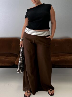 Past Life Fold Over Waistband Pant Brown / Stripe Curve
