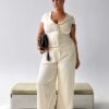 Aubrette Satin Tie Pants Cream Curve