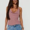 Geovana Plunge Neck Top Pink Stripe