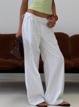 Mylana Straight Leg Tie Pants White