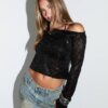 Odena Layered Sequin Long Sleeve Top Black