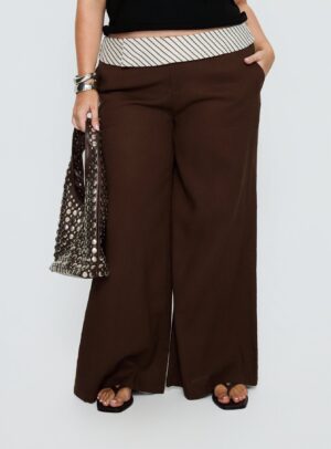 Alternative view of Past Life Fold Over Waistband Pant Brown / Stripe Curve