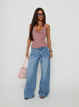 Alternative view of Geovana Plunge Neck Top Pink Stripe